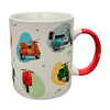 Taza de porcelana PUCKATOR de 300 ml con scooters y asa roja