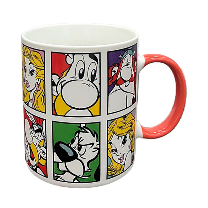 Taza de porcelana de Asterix con retratos y asa roja