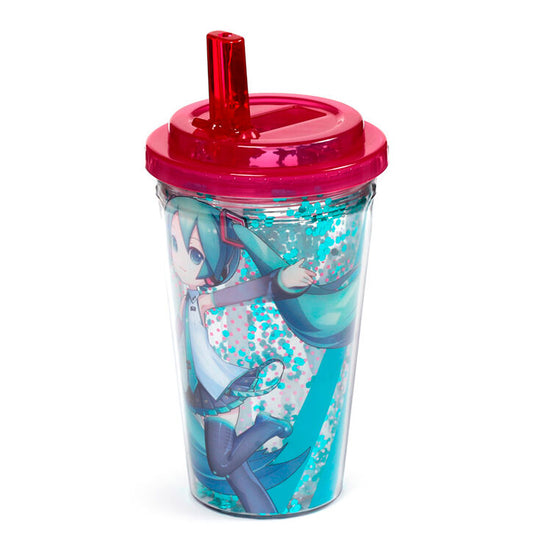 Vaso reutilizable de Hatsune Miku con tapa rosa y pajita - 5