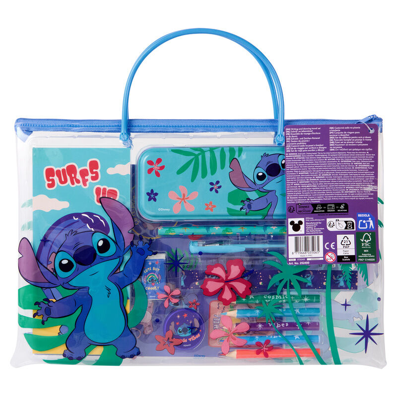 Set de papelería Stitch Disney en estuche transparente con asa