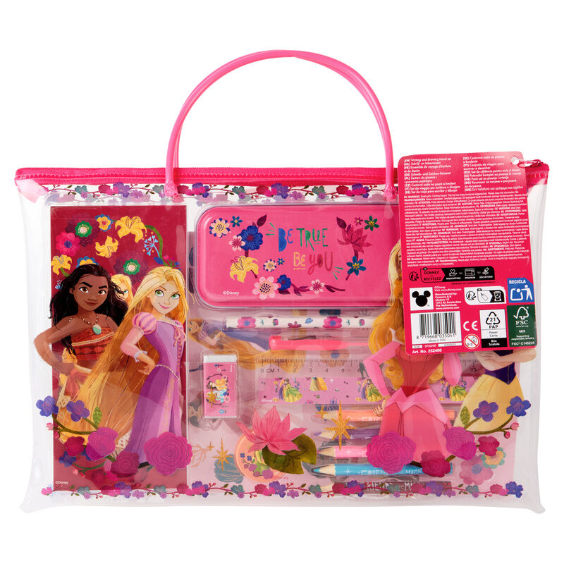 Set de papelería Princesas Disney CANENCO en bolsa transparente rosa