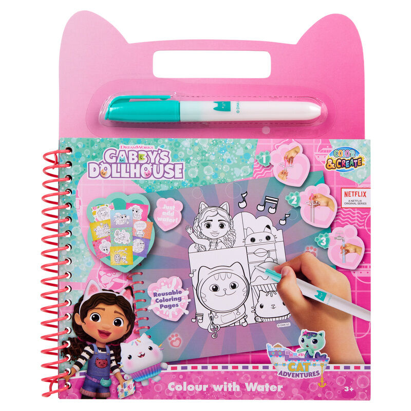 Libro mágico para pintar con agua de La Casa de Muñecas de Gabby con rotulador