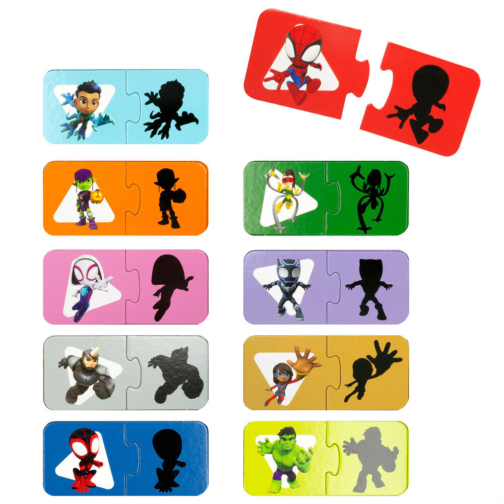 Juego de lógica Spidey Marvel con parejas de piezas y siluetas de personajes