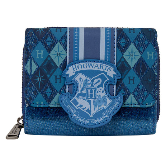 Cartera azul Fawkes Phoenix Harry Potter Loungefly con escudo de Hogwarts