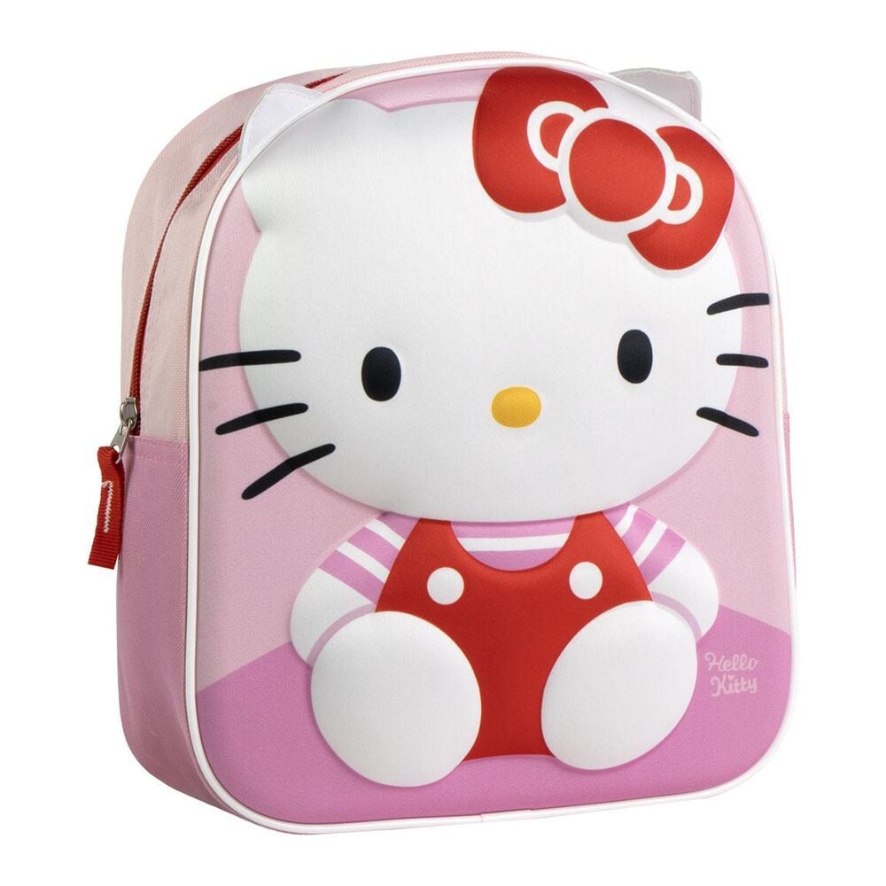Mochila 3D rosa de Hello Kitty con lazo rojo