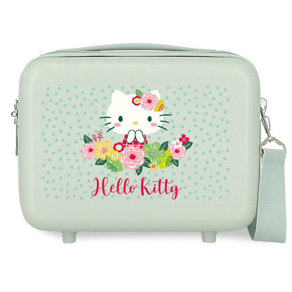 Neceser rígido verde menta Hello Kitty con diseño floral y correa