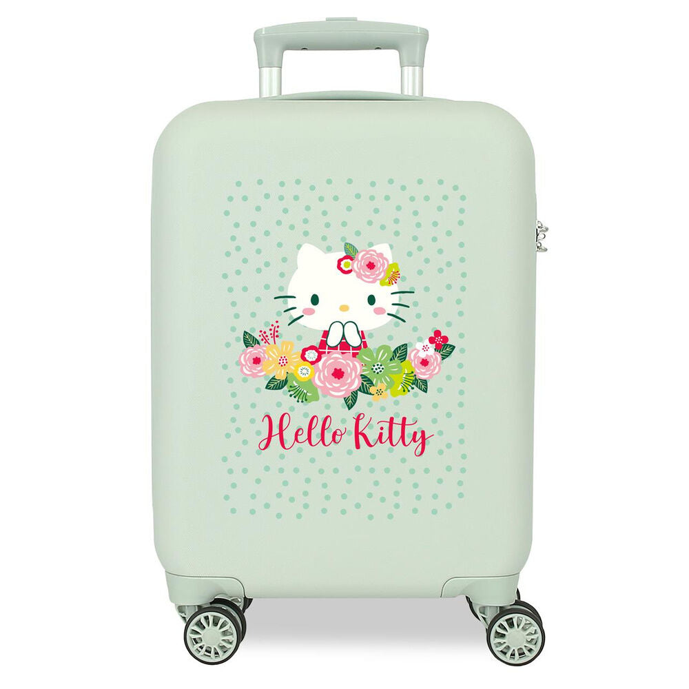 Maleta trolley ABS verde claro con diseño floral de Hello Kitty