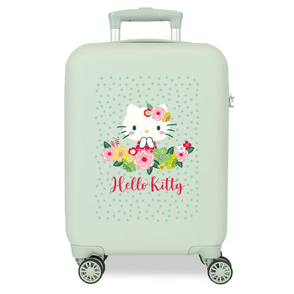 Maleta trolley ABS verde claro con diseño floral de Hello Kitty