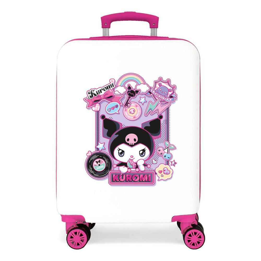 Maleta trolley ABS blanca y rosa de Kuromi de 55 cm