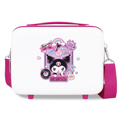 Neceser rígido blanco Kuromi Hello Kitty con correa rosa