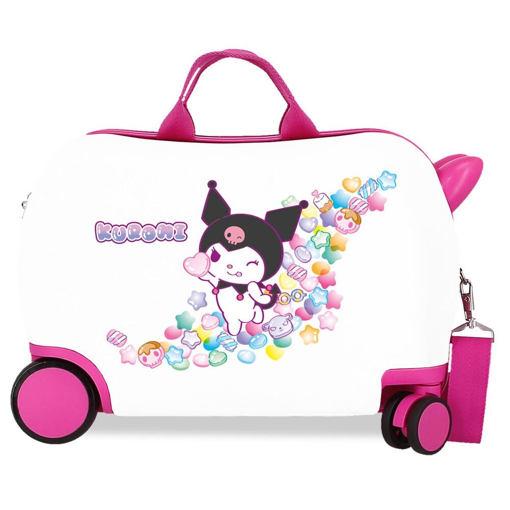 Maleta trolley rígida Kuromi Hello Kitty Candies en blanco y rosa