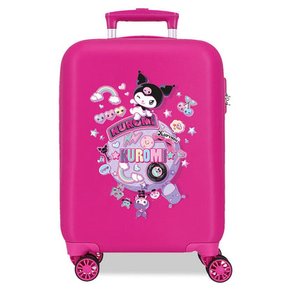 Maleta trolley ABS fucsia de Kuromi Hello Kitty con cuatro ruedas dobles