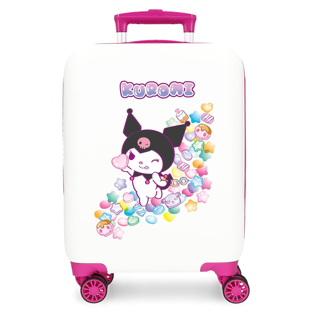 Maleta trolley ABS Kuromi Candies blanca y rosa de 50 cm