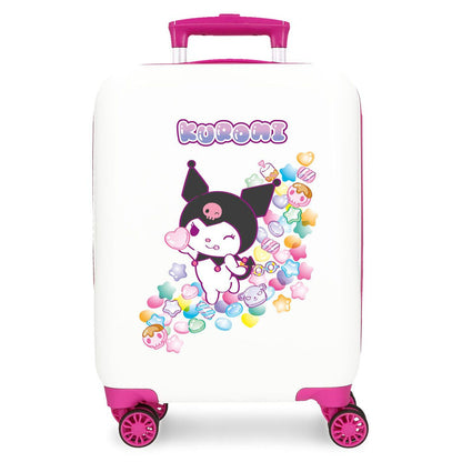 Maleta trolley ABS Kuromi Candies blanca y rosa de 50 cm
