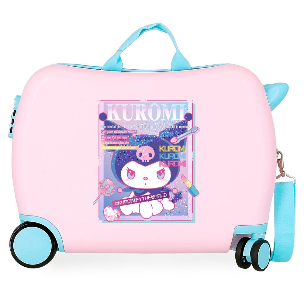 Maleta trolley rosa de ABS con diseño de Kuromi, ruedas turquesas y correa ajustable