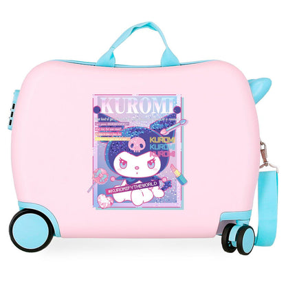 Maleta trolley rosa de ABS con diseño de Kuromi, ruedas turquesas y correa ajustable
