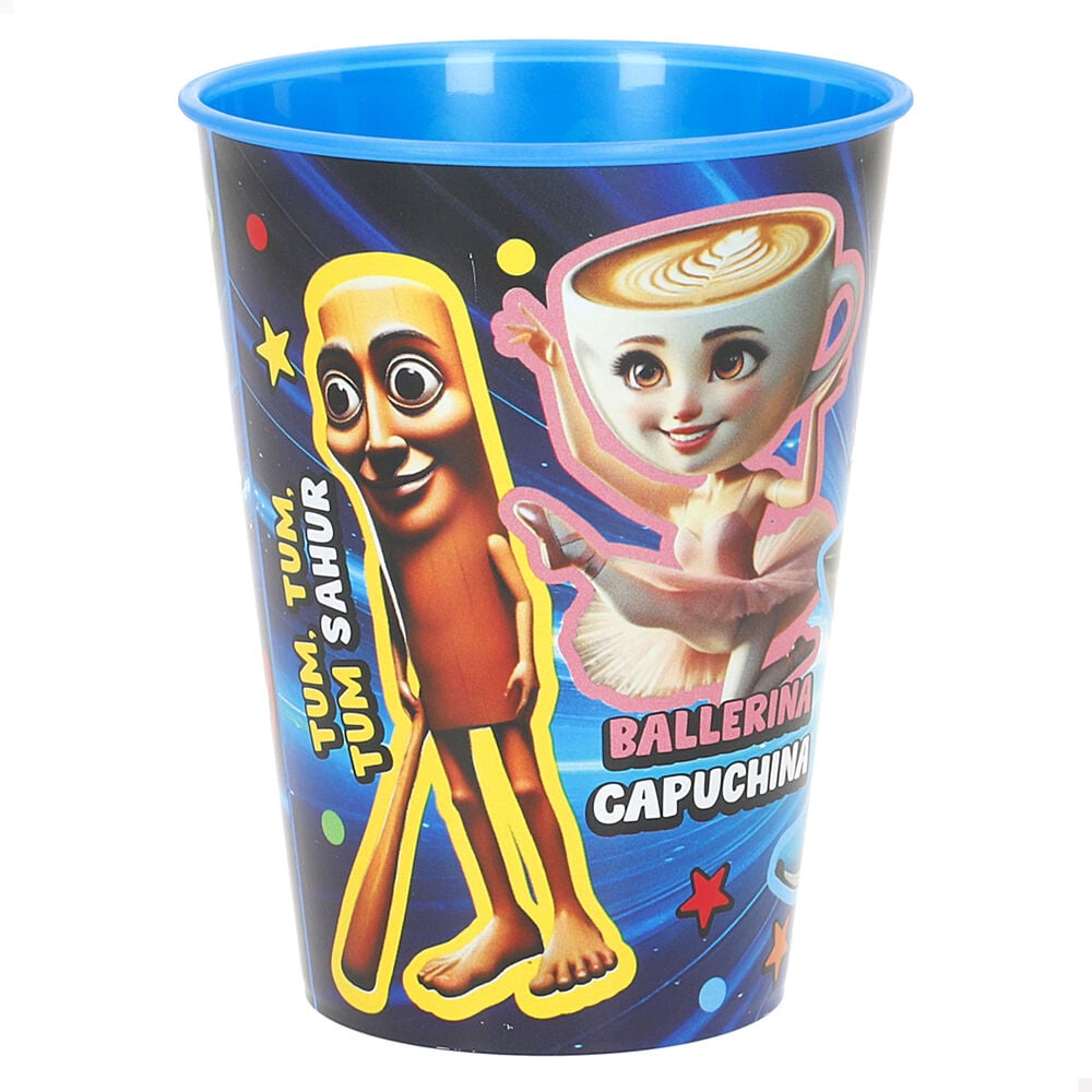 Vaso STOR de plástico azul Italian Brainrot con TUM TUM SAHUR y BALERINA CAPUCHINA