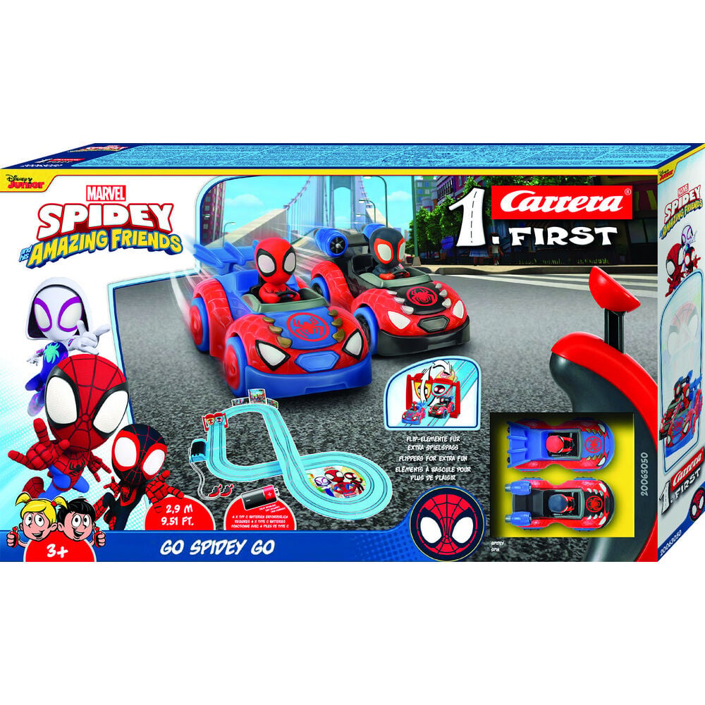Circuito de carreras Carrera Go Spidey de Marvel con coches y pista de 2,9 metros