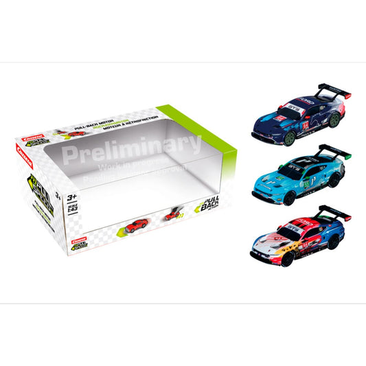 Blíster CARRERA con tres coches Ford Mustang GT3 Pull Back a escala 1:43
