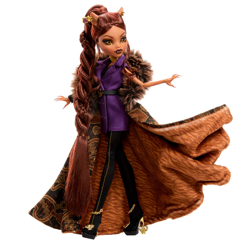 Muñeca Clawdeen Wolf Deluxe Monster High con abrigo, bolso y soporte - 3