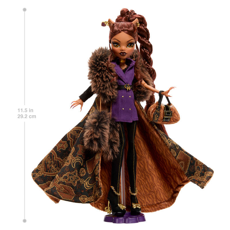 Muñeca Clawdeen Wolf Deluxe Monster High con abrigo, bolso y soporte - 2