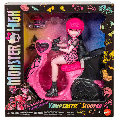 Muñeca Draculaura Monster High con scooter rosa y negro y Count Fabulous - 5