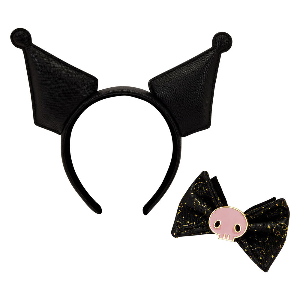 Diadema negra de orejas Kuromi Hello Kitty Loungefly con lazo dorado - 2