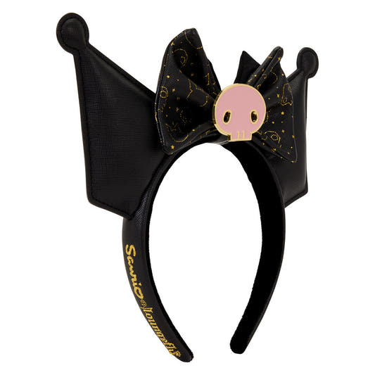 Diadema negra de orejas Kuromi Hello Kitty Loungefly con lazo dorado - 3