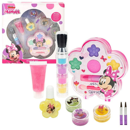 Set de maquillaje infantil Minnie Disney con sombras, labios, esmalte y pinceles