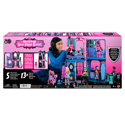 Hotel Buuuutique Monster High, casa de muñecas plegable rosa y morada - 2