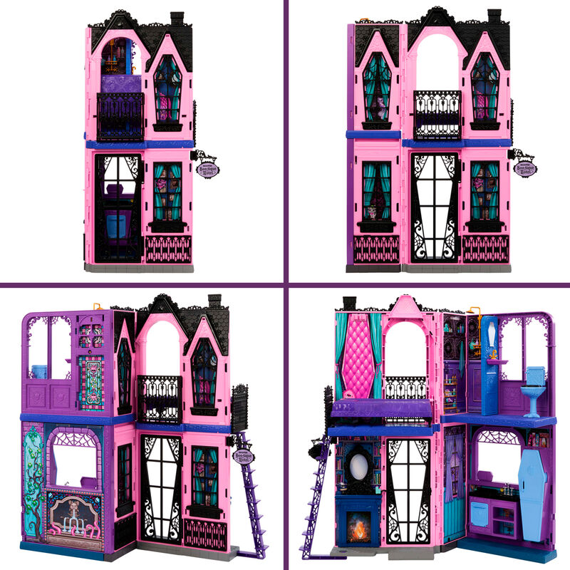 Hotel Buuuutique Monster High, casa de muñecas plegable rosa y morada - 6