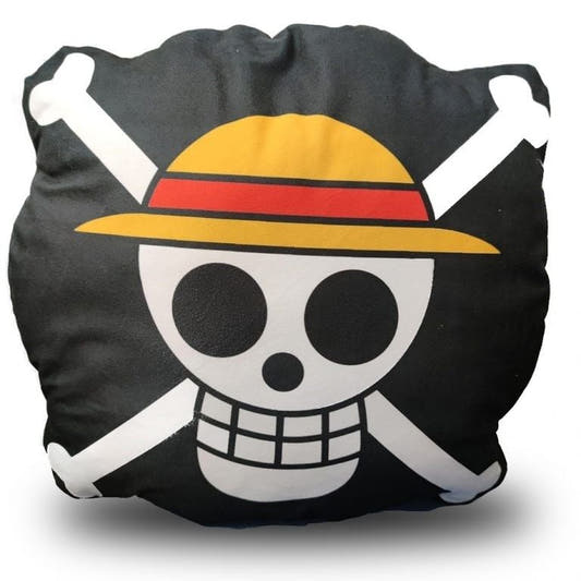 Cojín 3D One Piece negro con calavera de sombrero de paja