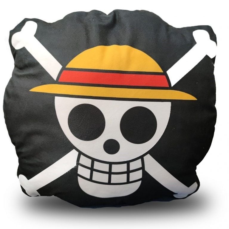 Cojín 3D One Piece negro con calavera de sombrero de paja
