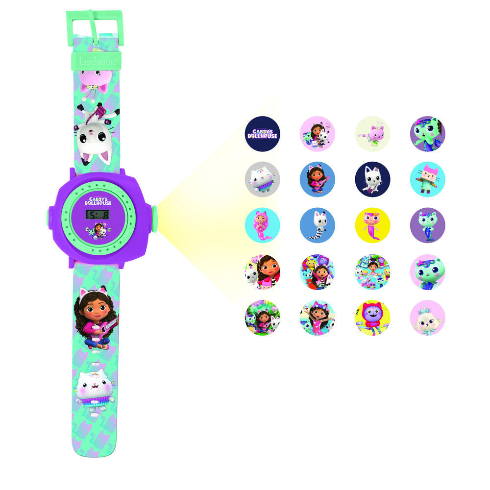 Reloj digital morado y verde de Gabby's Dollhouse con proyección