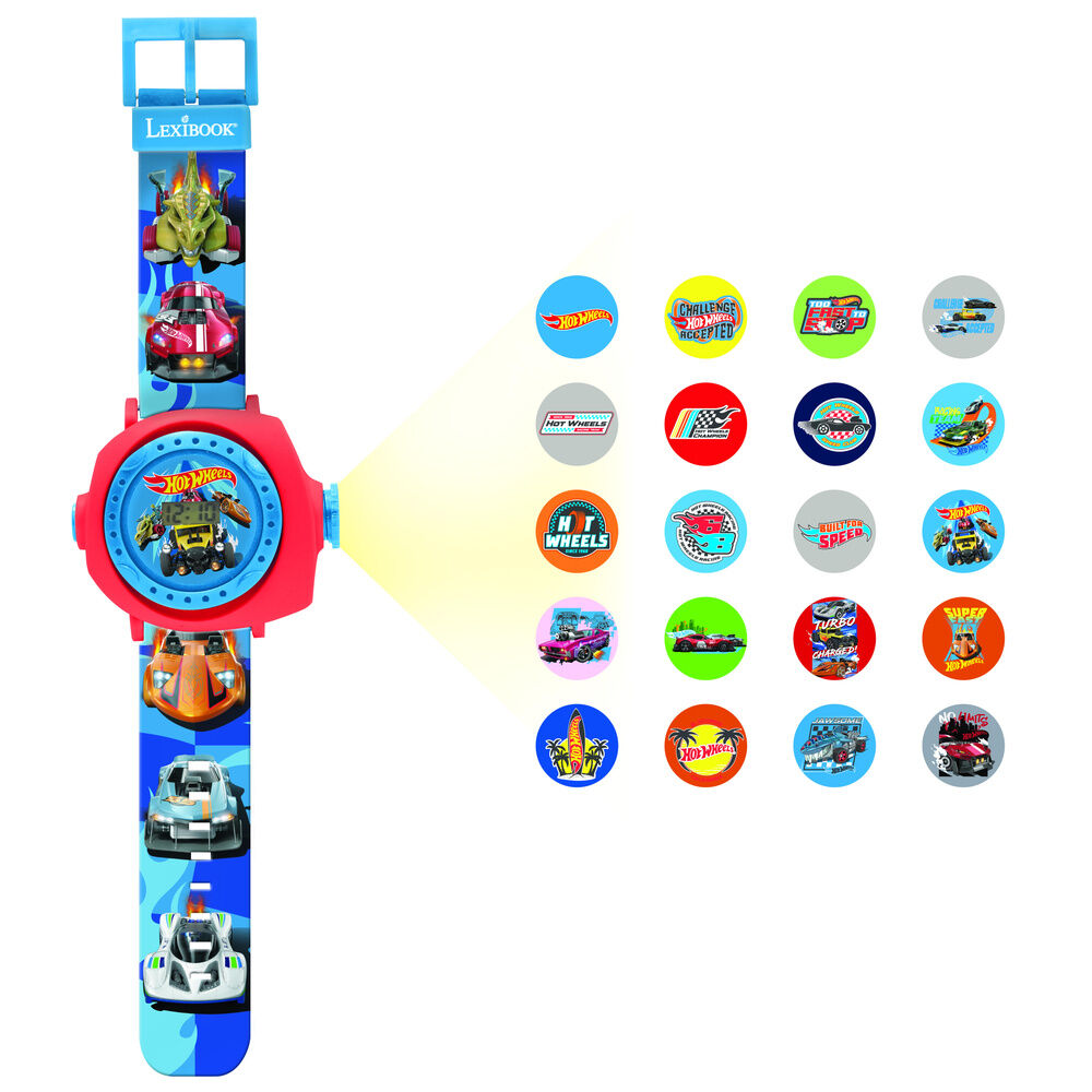 Reloj digital proyector Hot Wheels rojo y azul con correa de coches