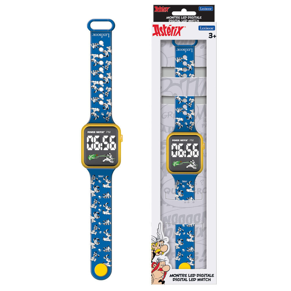 Reloj digital LED azul de Asterix y Obelix con caja amarilla