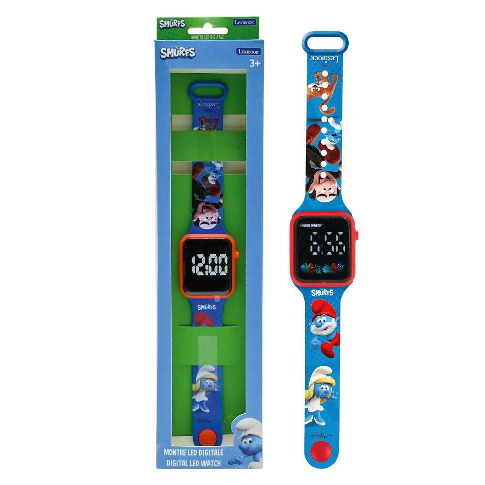 Reloj digital LED azul de Los Pitufos con correa ajustable
