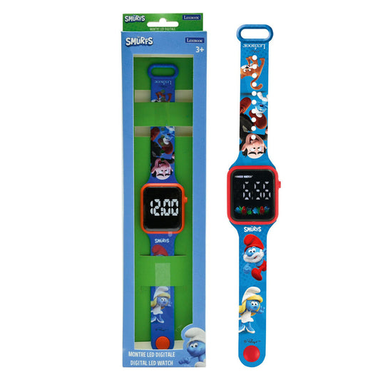 Reloj digital LED azul de Los Pitufos con correa ajustable