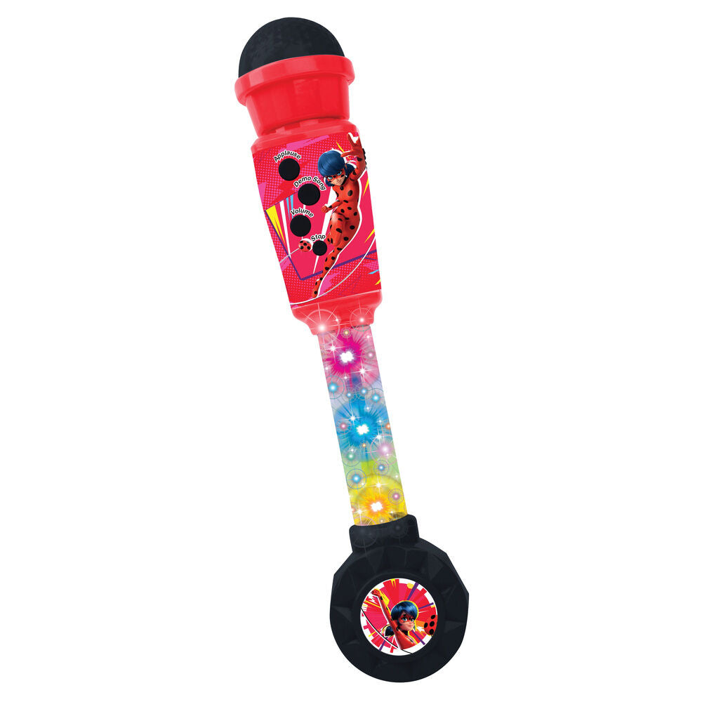 Micrófono luminoso rojo de Ladybug con altavoz y mango multicolor