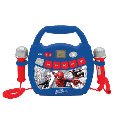 Altavoz karaoke Bluetooth Spider-Man Marvel azul y rojo con dos micrófonos