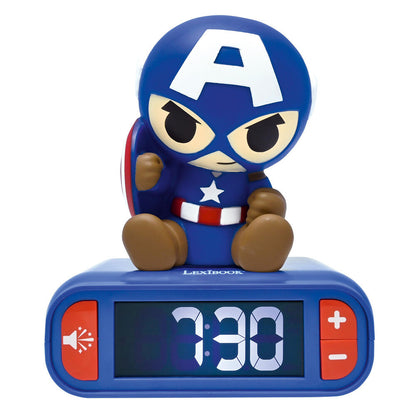 Despertador 3D azul de Capitán América con pantalla LCD