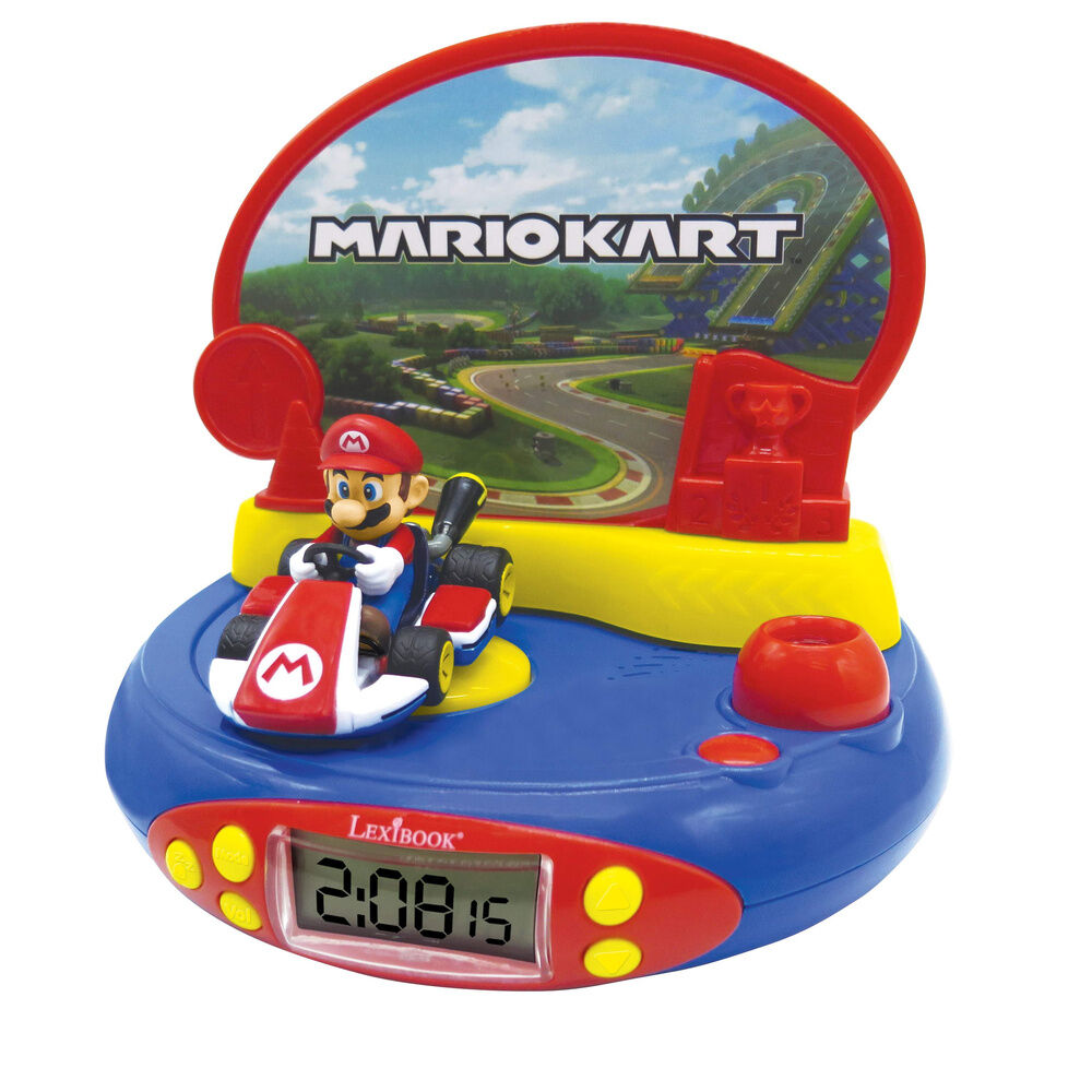 Reloj despertador 3D de Mario Kart con figura de Mario y pantalla digital