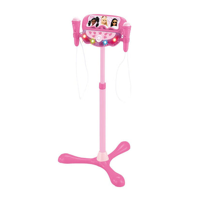 Micrófono de karaoke Barbie rosa con soporte ajustable y dos micrófonos