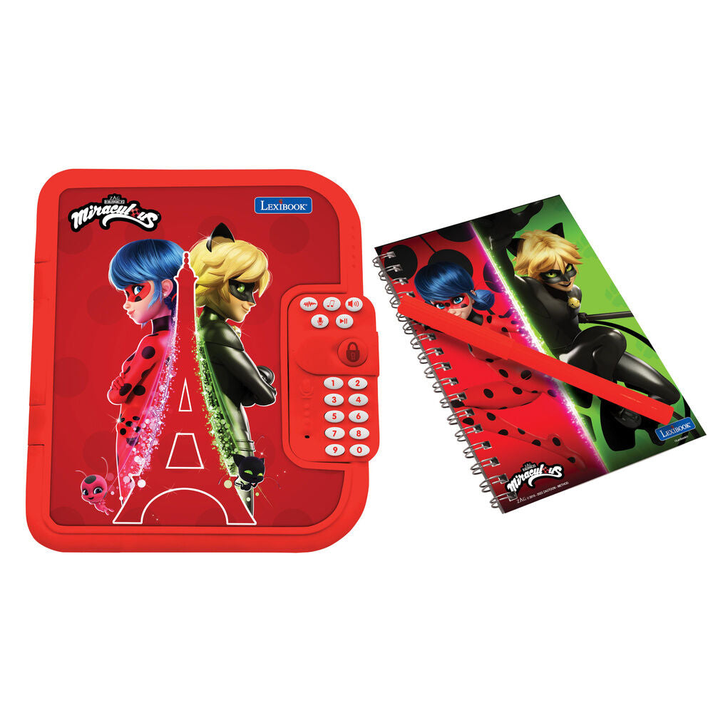 Diario electrónico rojo de Ladybug con cuaderno y bolígrafo