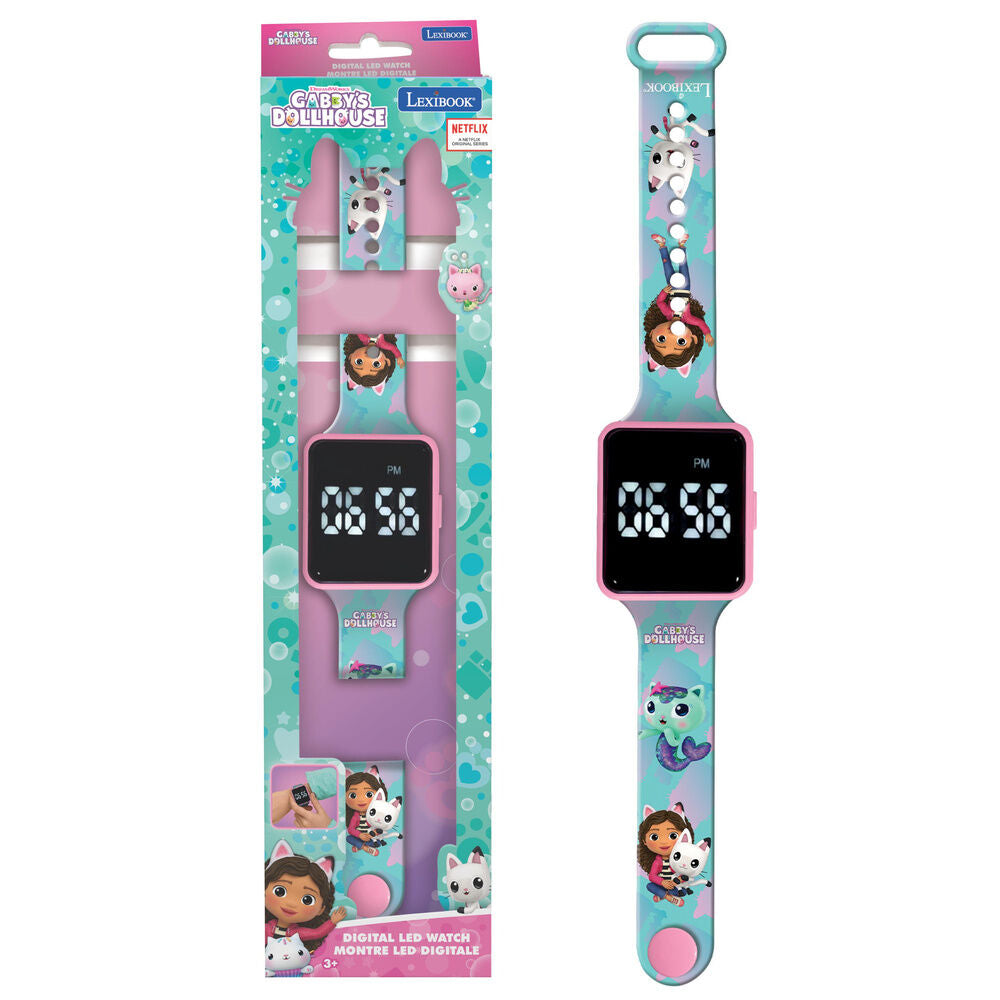 Reloj digital LED infantil de La Casa de Muñecas de Gabby con correa turquesa y rosa - 2