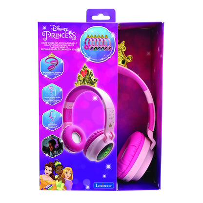 Auriculares plegables rosas y morados de Princesas Disney con corona decorativa - 2