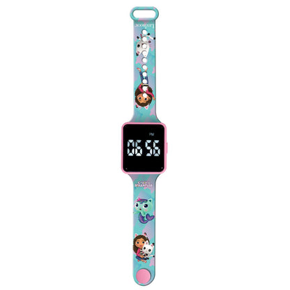 Reloj digital LED infantil de La Casa de Muñecas de Gabby con correa turquesa y rosa - 3