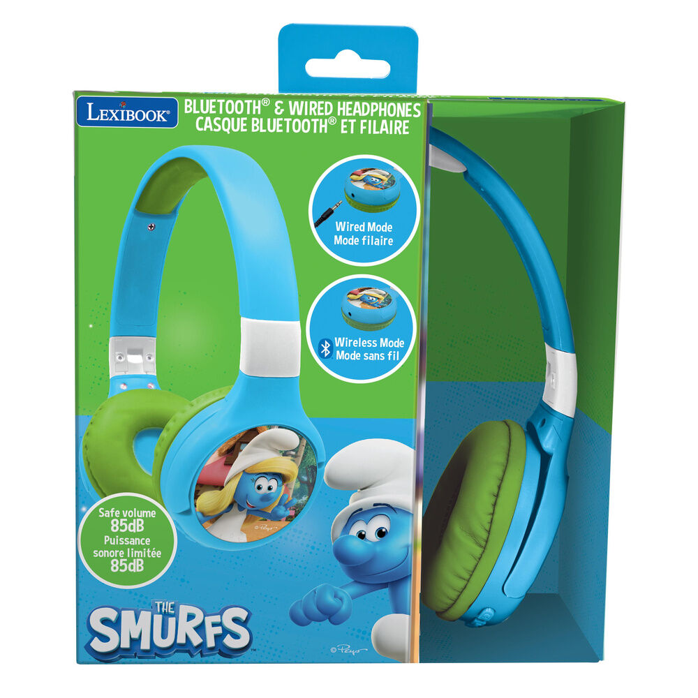 Auriculares plegables azules y verdes de Los Pitufos con cable - 3