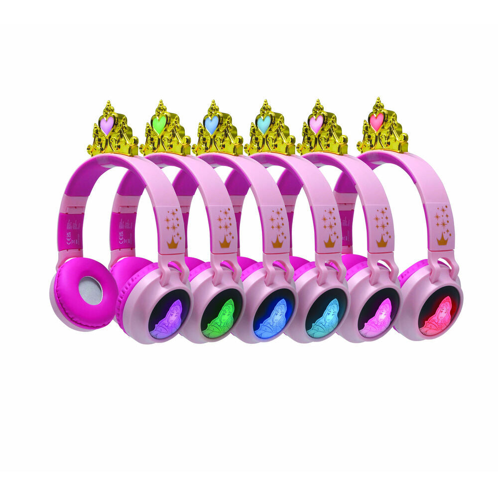 Auriculares plegables rosas y morados de Princesas Disney con corona decorativa - 3