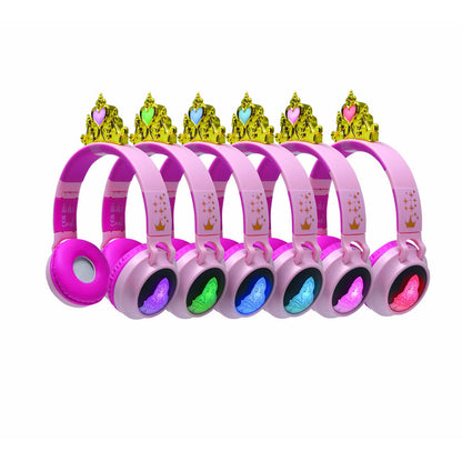Auriculares plegables rosas y morados de Princesas Disney con corona decorativa - 3